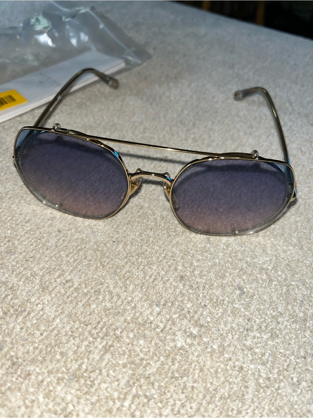 Chloe Gold Frame Sunglasses with Blue Gradient Lenses